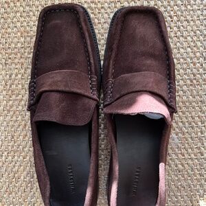 Whistles Mora Square Toe Suede Woman's Loafers Size 39 - Chocolate Brown